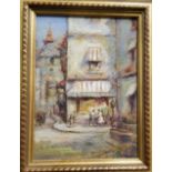 Continental School, 20th century, Market Street, oil on board, 35cm x 24cm