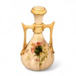 A Royal Worcester two handled vases, printed and painted with thistles, on a blush ivory ground,