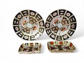 A pair of Royal Crown Derby 2451 pattern dessert plates, printed marks (seconds);  a Abbeydale