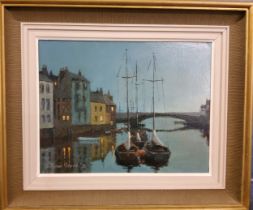 William Burns (British 1923-2010)  Moored Sailing Boats, Whitby signed, dated 78, oil on board, 24.