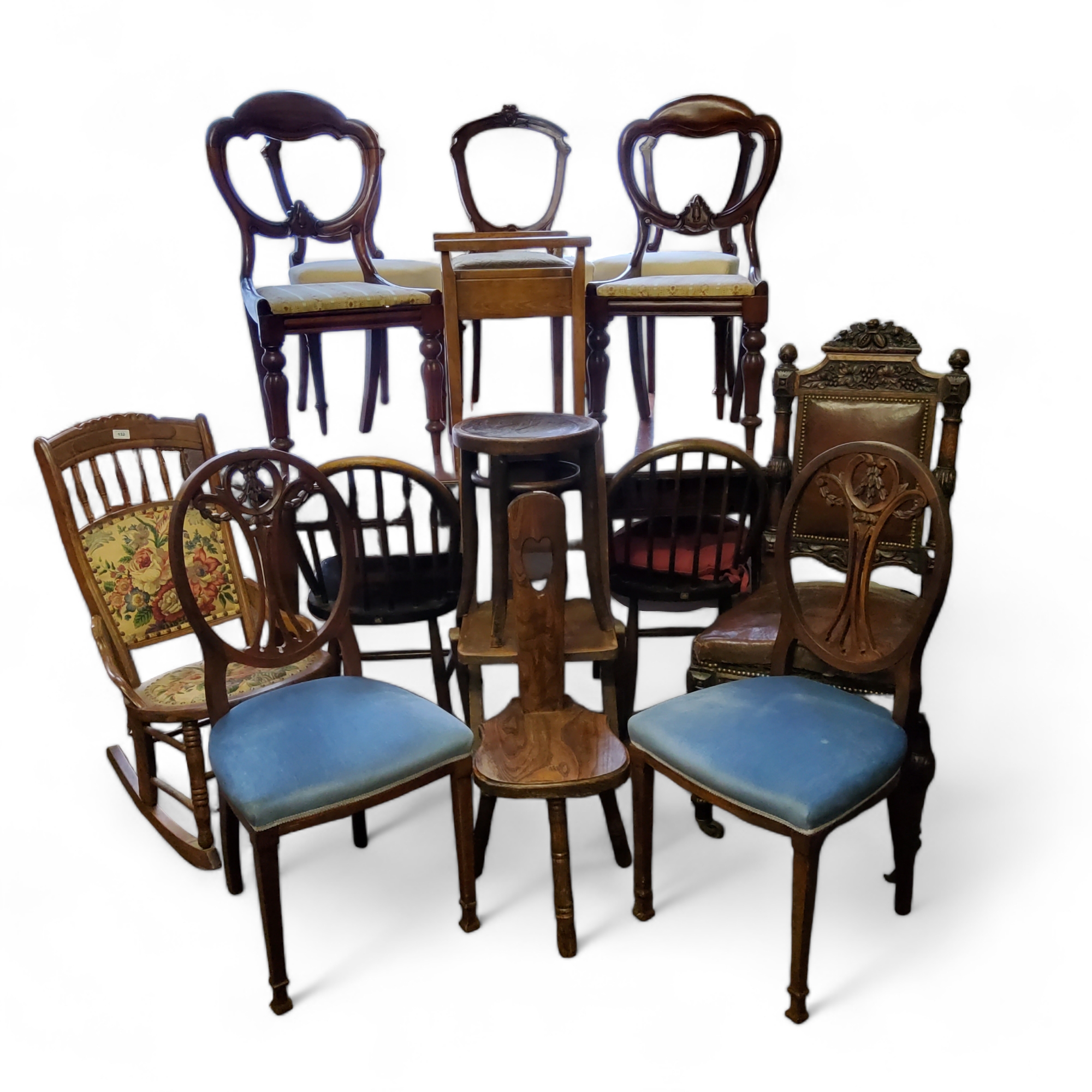 Please See All Images - A Victorian mahogany dining table and a harlequin set of Victorian and later