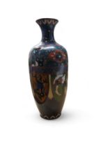 A Japanese cloisonne ovoid vase, inlaid with lappets and stylised flowers, 25cm high, Meiji period