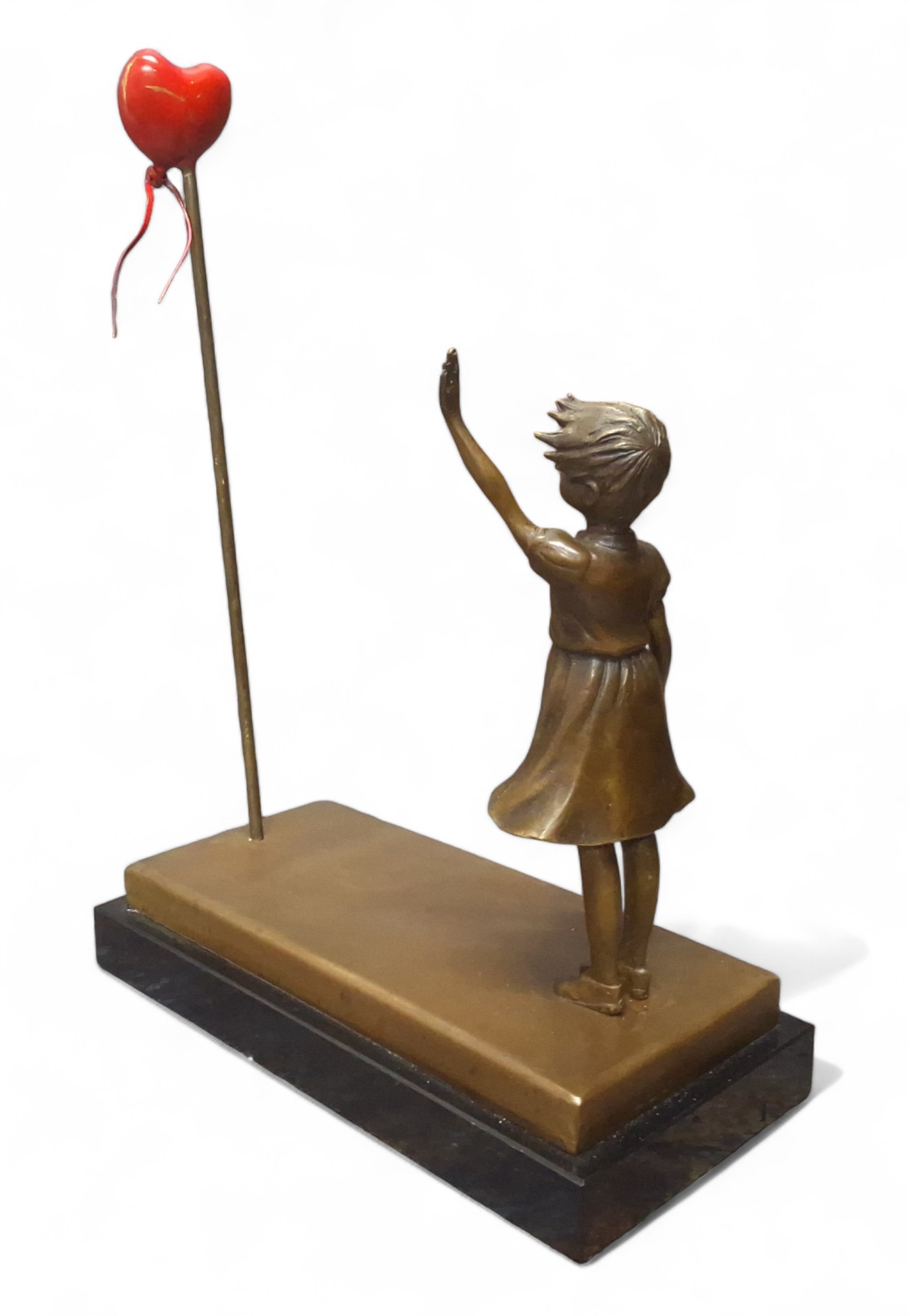 After Banksy, bronze balloon girl, black marble rectangular base,  40cm high - Image 3 of 3