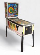 A mid 20th century Bally Expressway Pinball machine, psychedelic image of an american expressway,