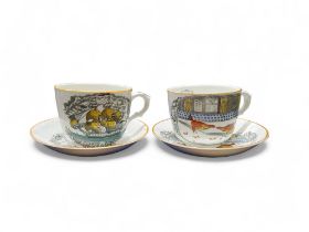 An Adams Old English Sports breakfast cup and saucer, printed with cocks fighting, Let To, printed