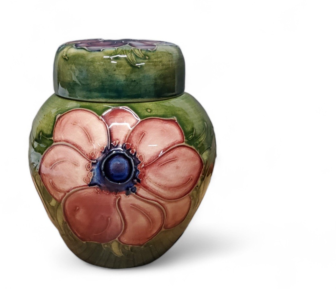 A contemporary Moorcroft Anemone pattern ovoid ginger jar and cover, tube lined with large