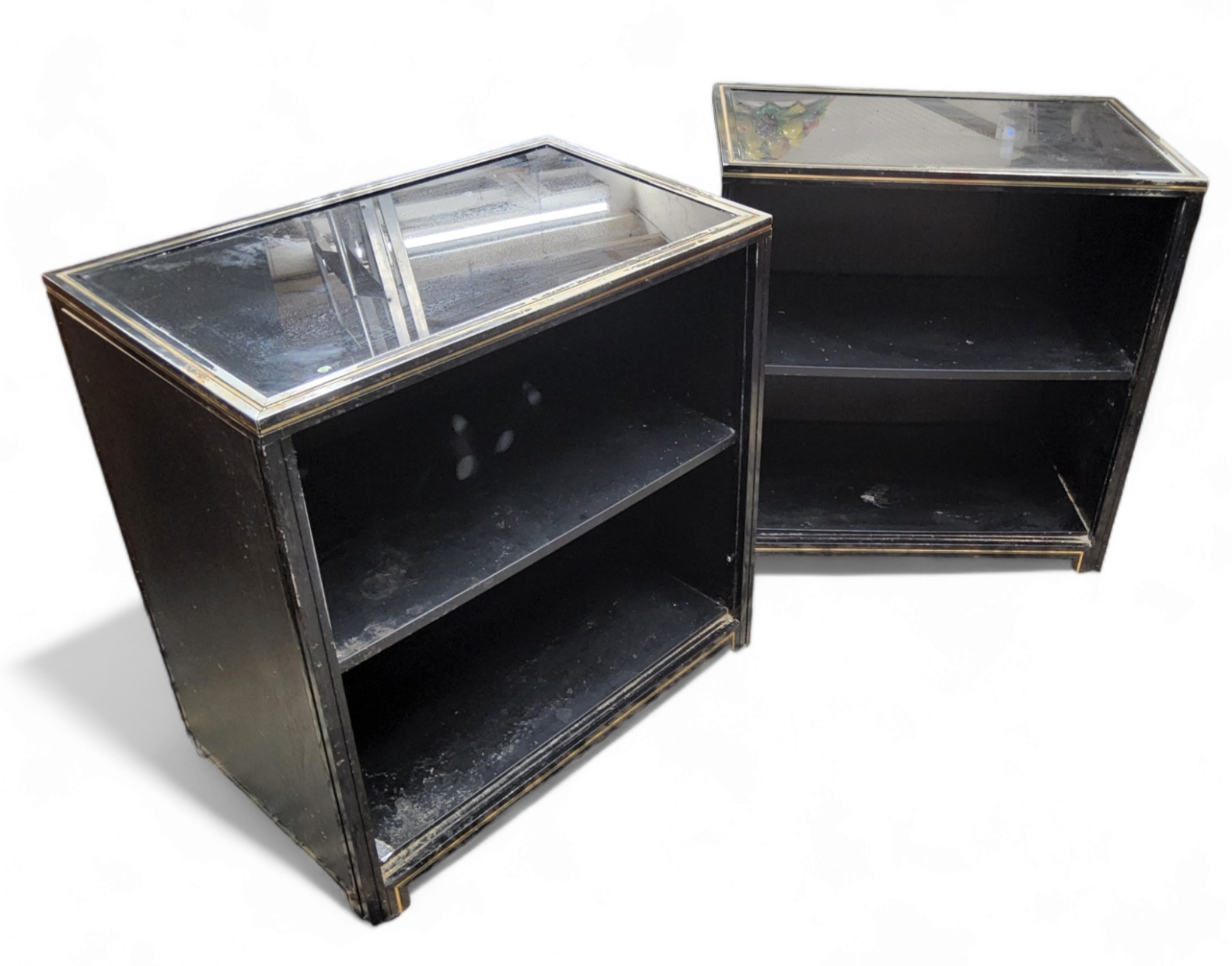 Mid-century Design - Pierre Vandel of Paris  - a pair of black lacquer open cabinets, Pierre