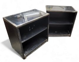 Mid-century Design - Pierre Vandel of Paris  - a pair of black lacquer open cabinets, Pierre