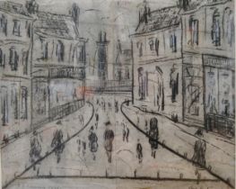 Manner of L S Lowry, Northern Street, bears signature, dated 1961, pen and ink sketch, 26cm x 31cm