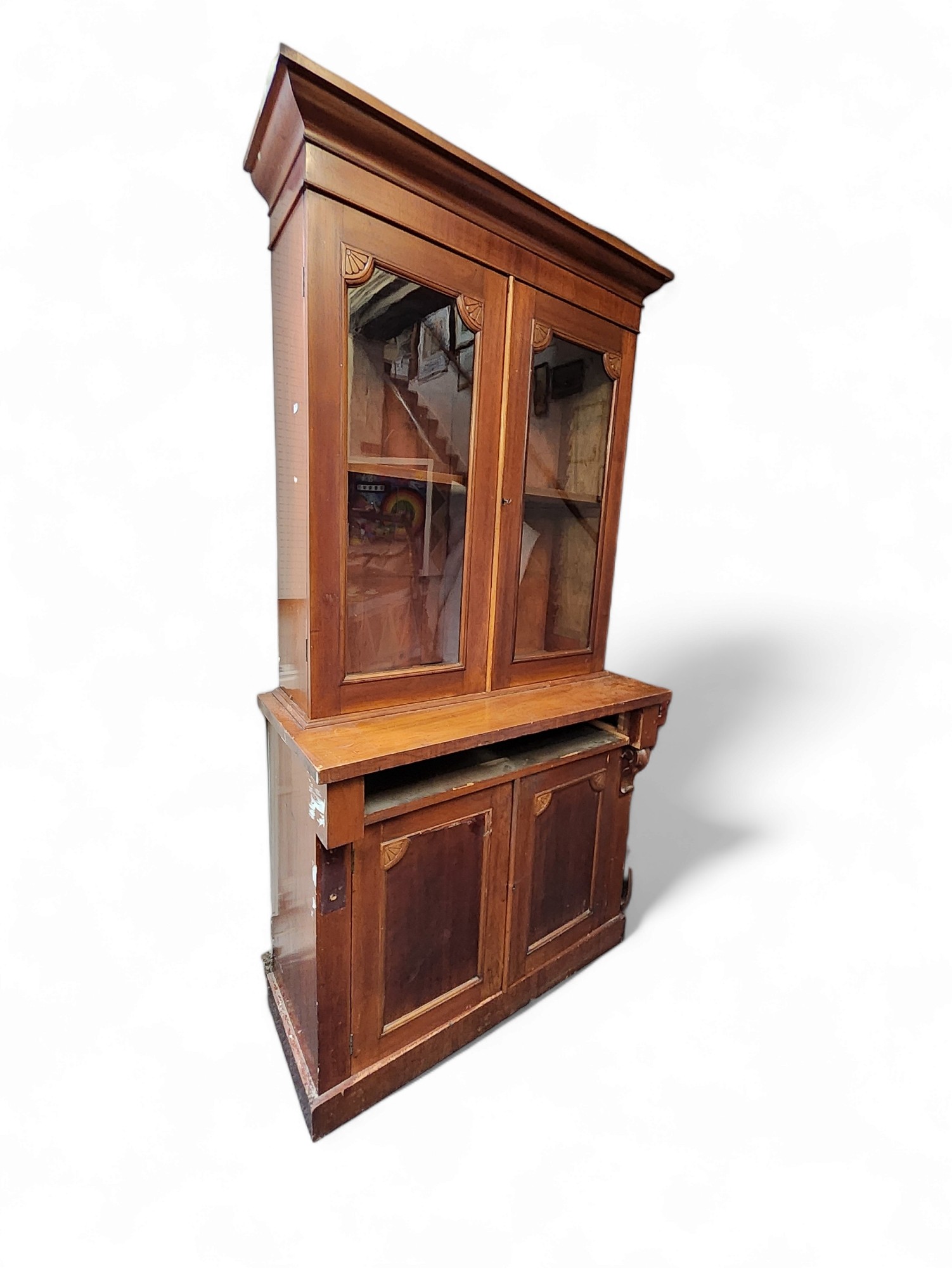 A late 19th century mahogany bookcase, glazed top over single drawer and two doors, (drawer not