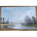 Nick Mace (Bn.1949), Fly Fishing, signed, oil on board, 18.5cm x 29cm