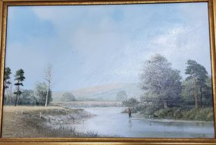 Nick Mace (Bn.1949), Fly Fishing, signed, oil on board, 18.5cm x 29cm