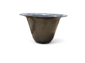 A 19th century pewter commode chamber pot, broad rim,  tapered form, 28cm diam