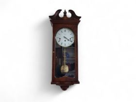 A contemporary mahogany wall clock, the white dial inscribed Committi, London, three winding