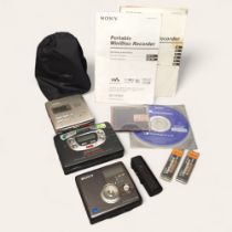 A Sony Walkman WM-GX612, Remote Control, Radio Cassette-Corder; Walkman MZ-NH90C Portable Minidisc