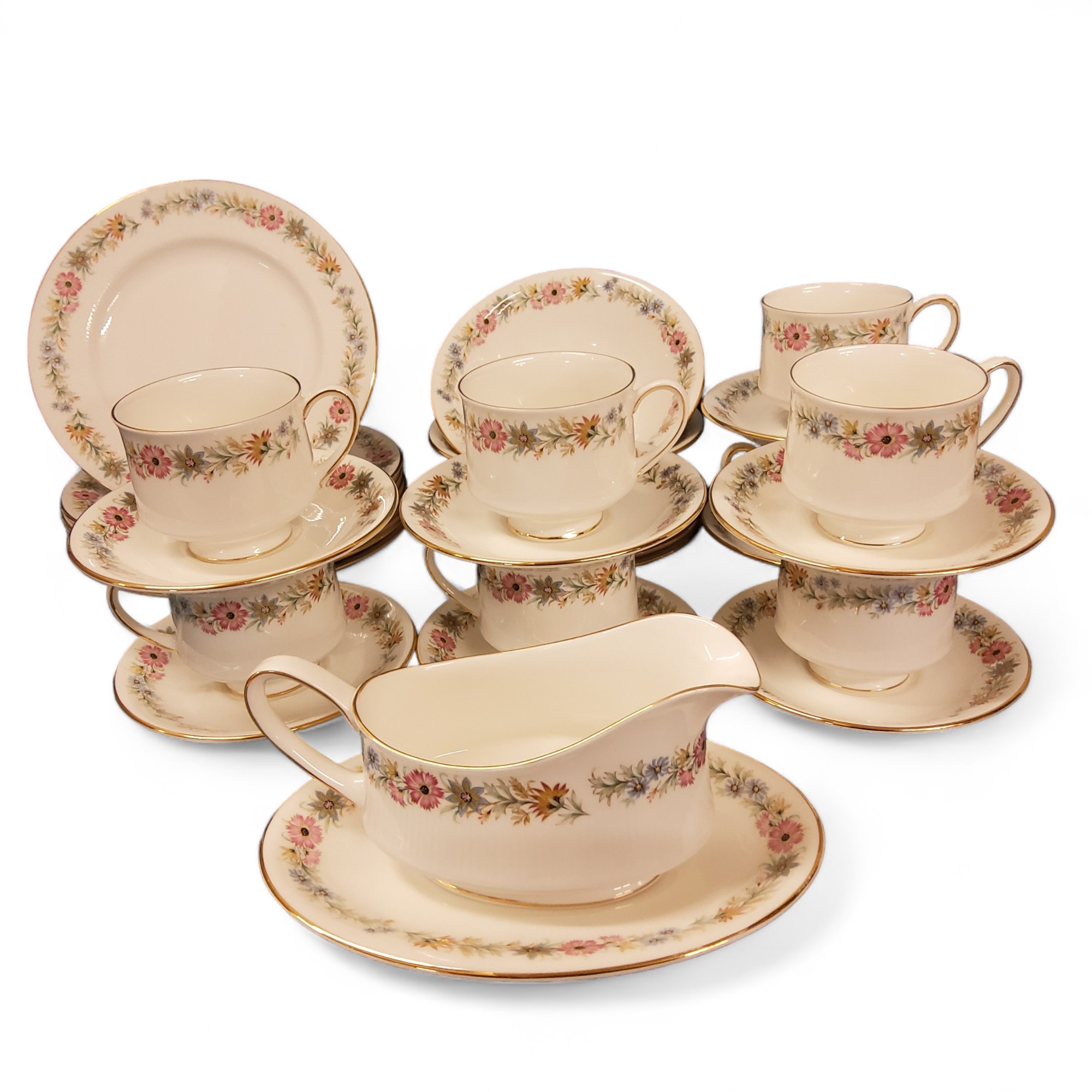 A Royal Albert Belinda pattern tea service,  comprising eight teacups, saucers, side plates, dessert