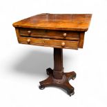 A 19th century rosewood side table, hinged rounded rectangular top, incurved rectangular base,