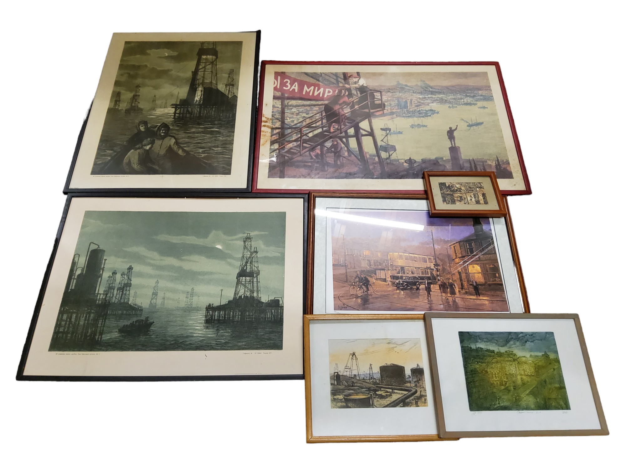 Russian School, a pair, Russian Oil Rigs, 38cm x 53cm, 53cm x 38cm;  others;   (8)