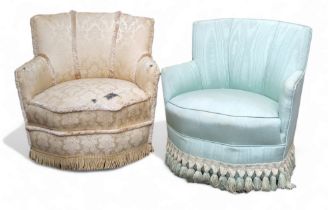 An Art Deco octagonal tub chair, watermark silk upholstery; another similar, 72cm high