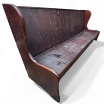 Masonic Lodge - a bench/pew, shaped ends, panel style back, 93cm high, 180cm wide