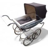 A Silver cross pram, sprung, 122cm long, c.1940