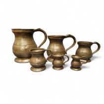 A set of six 19th century pewter baluster Tavern mugs, Quart to Quarter Gill, James Yates, 15.
