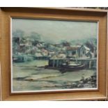 English School, 20th century, Abstract, Cornish Harbour, signed with initials E.H.L.. oil on