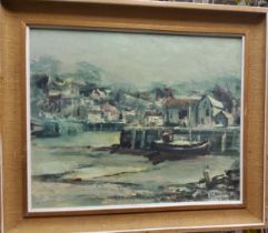 English School, 20th century, Abstract, Cornish Harbour, signed with initials E.H.L.. oil on