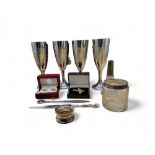 Fellowship Lodge - a set of four Wentworth Pewter champagne flutes, boxed;   a pair of cufflinks,