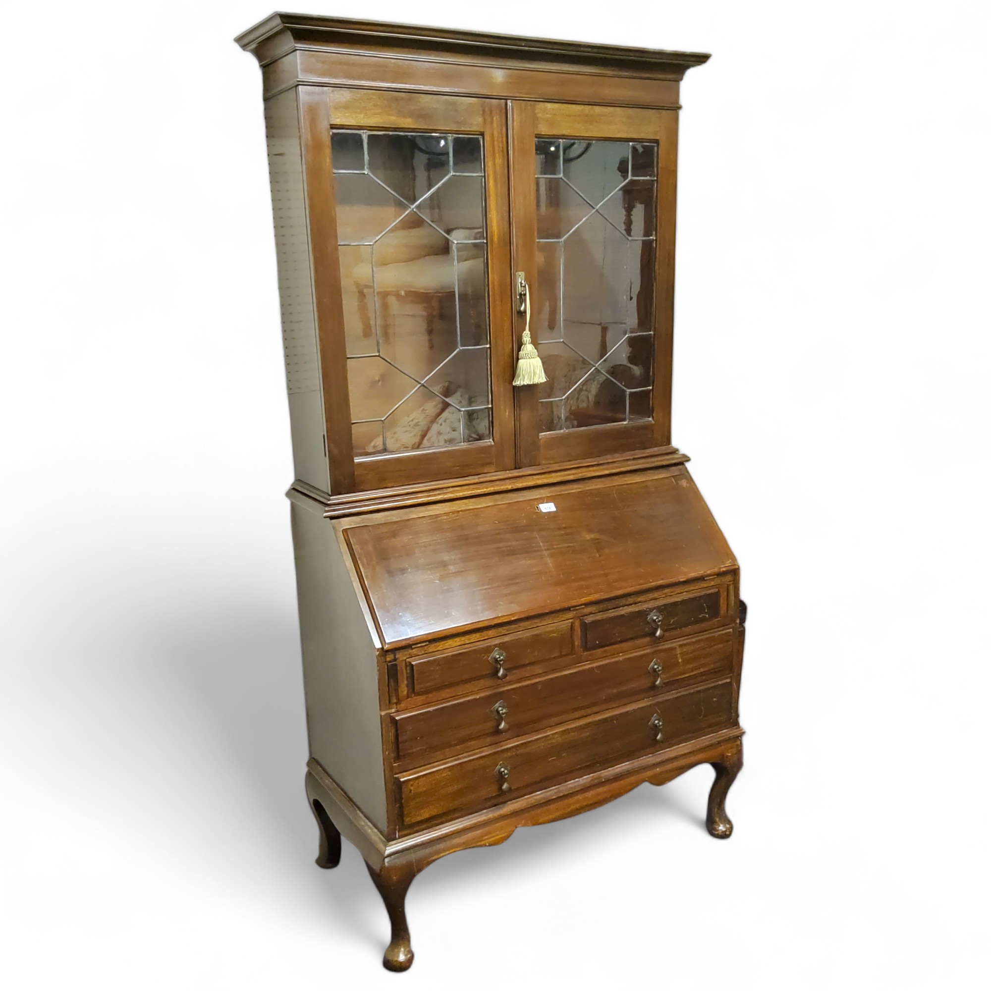 An early 20th century mahogany bureau bookcase, 202cm high, 103cm wide,  c.1930