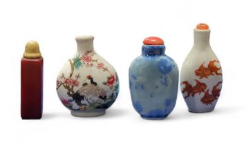 A Chinese snuff bottle, painted with cranes and blossoming branches, 7.5cm high;  others, various