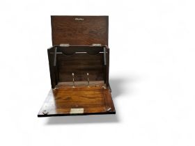 An Edwardian oak stationery box, folding front, fitted interior, 24.5cm high, c.1880