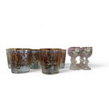 A set of six Italian Cristal 3A tumblers, applied in gilt with leafy scrolls, cm high;   a set of