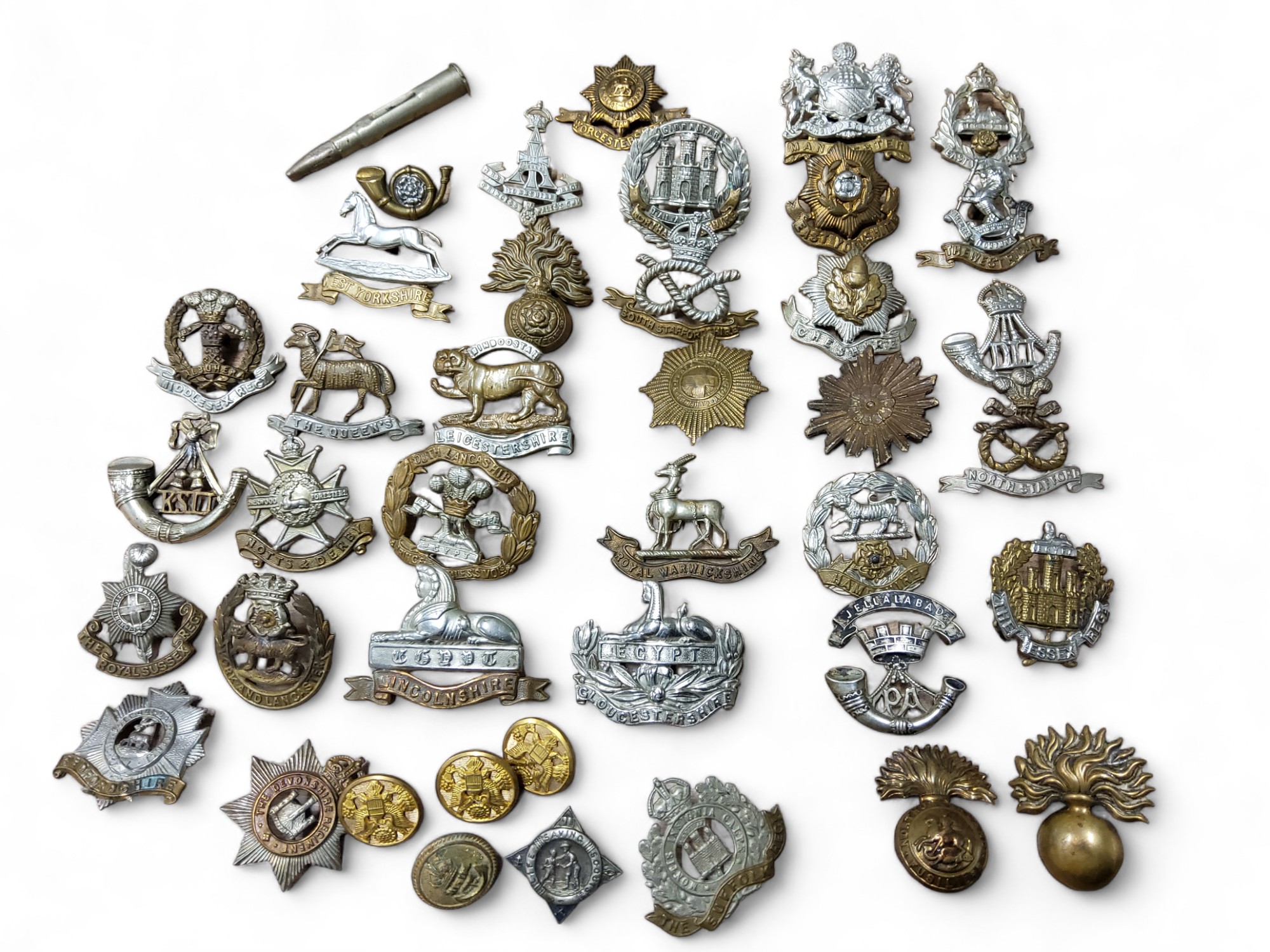 Cap Badges - East Yorkshire, Manchester, North Stafford, Leicestershire, Lincolnshire, Notts and