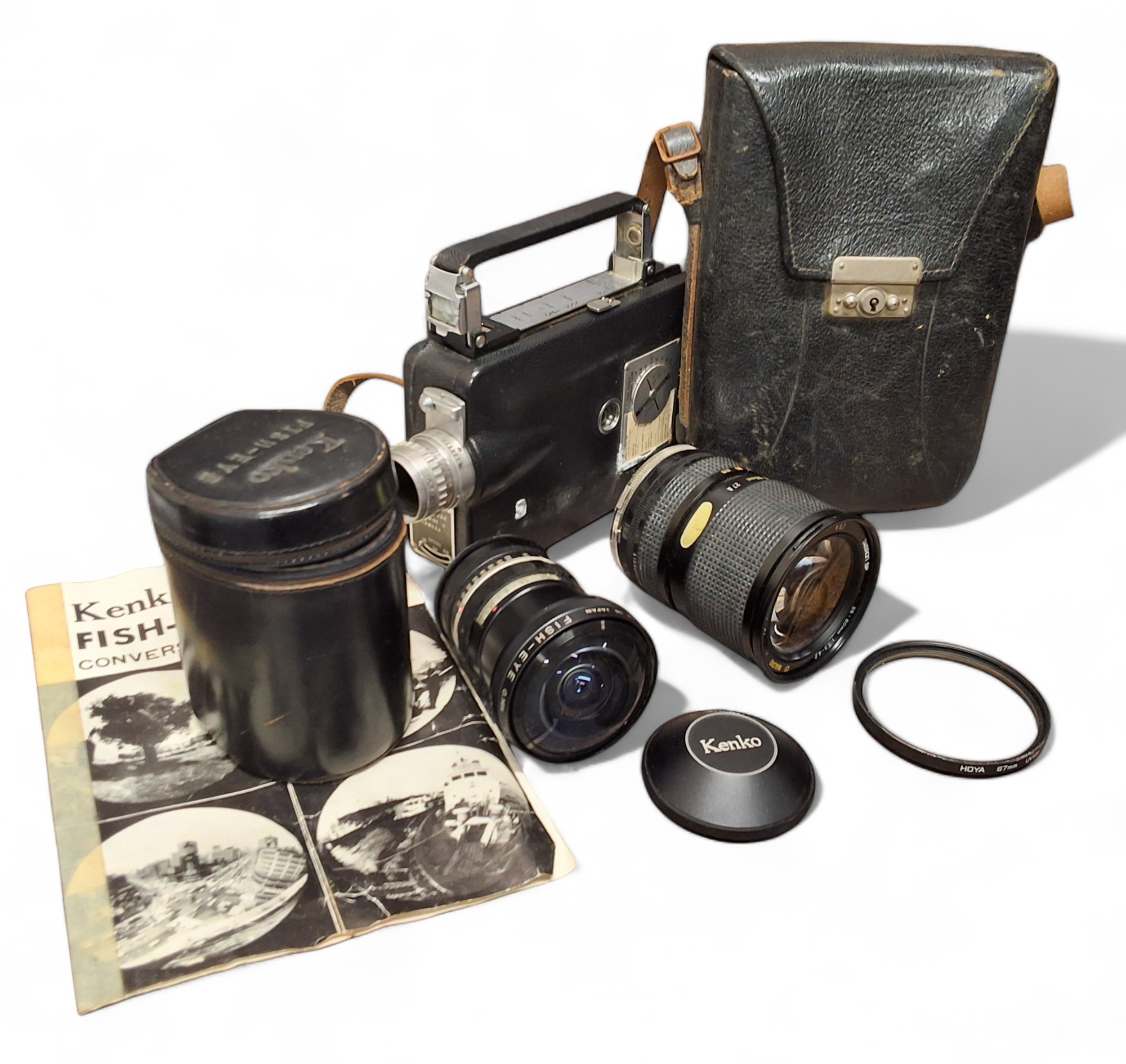 Cameras - a Kenko Fish-Eye conversion lens, instructions, cased;   a Tamron SP - CF macro 28 -