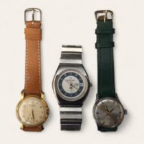 A vintage Bernex goldplated gentleman's wristwatch, Swiss 17 Jewel movement, cream dial, baton
