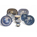 Blue and White - two Copeland Spode Italian pattern shaped square plates;  a Spode Girl at a Well