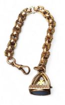 A yellow metal fancy link part Albert chain converted to a bracelet, 9ct gold lobster claw fastener,