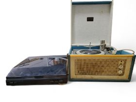 A  Dansette Bermuda portable record player,  Monarch turntable, c.1960;   a Sharp RP-302E (BK)
