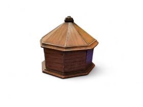 A 19th century novelty octagonal box, in the form of a cottage, 13cm high, 12.5cm wide, c.1880