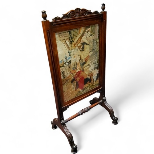 A Victorian mahogany and rosewood tapestry fireside screen, scroll legs, 106cm high, 52cm wide, c. - Image 2 of 2