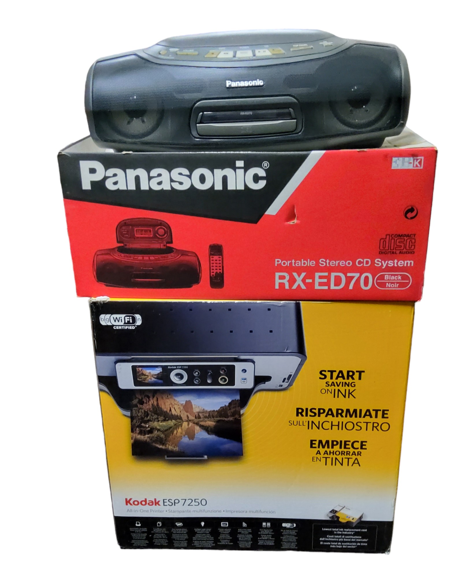 A Kodak ESP 7250 All-in-One Printer, as new, in unopened still sealed box; a Panasonic RX-ED70