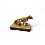 After Alphonse Giroux, early 20th century, a gilt bronze, of a bulldog, canted rectangular base,