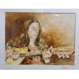 John Emerson, contemporary, The Guitarist, signed, signed in pencil, 29cm x 39cm