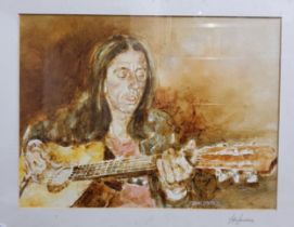 John Emerson, contemporary, The Guitarist, signed, signed in pencil, 29cm x 39cm