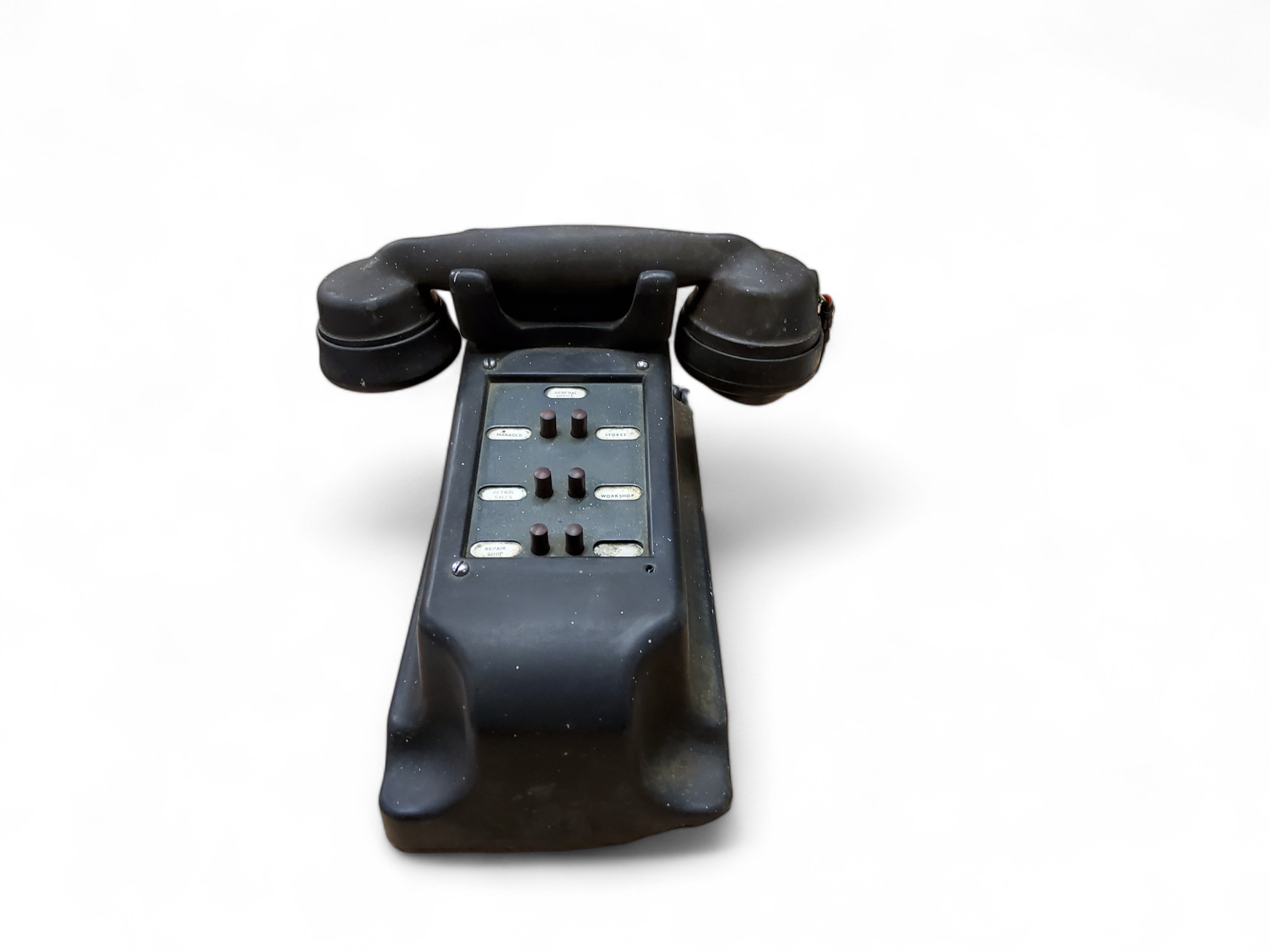 A mid 20th century black bakelite receptionist telephone, c.1940;  an early 20th century storage - Bild 2 aus 2