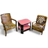 An Art Deco pink and black canted two tier occasional table; two early 20th century nursing