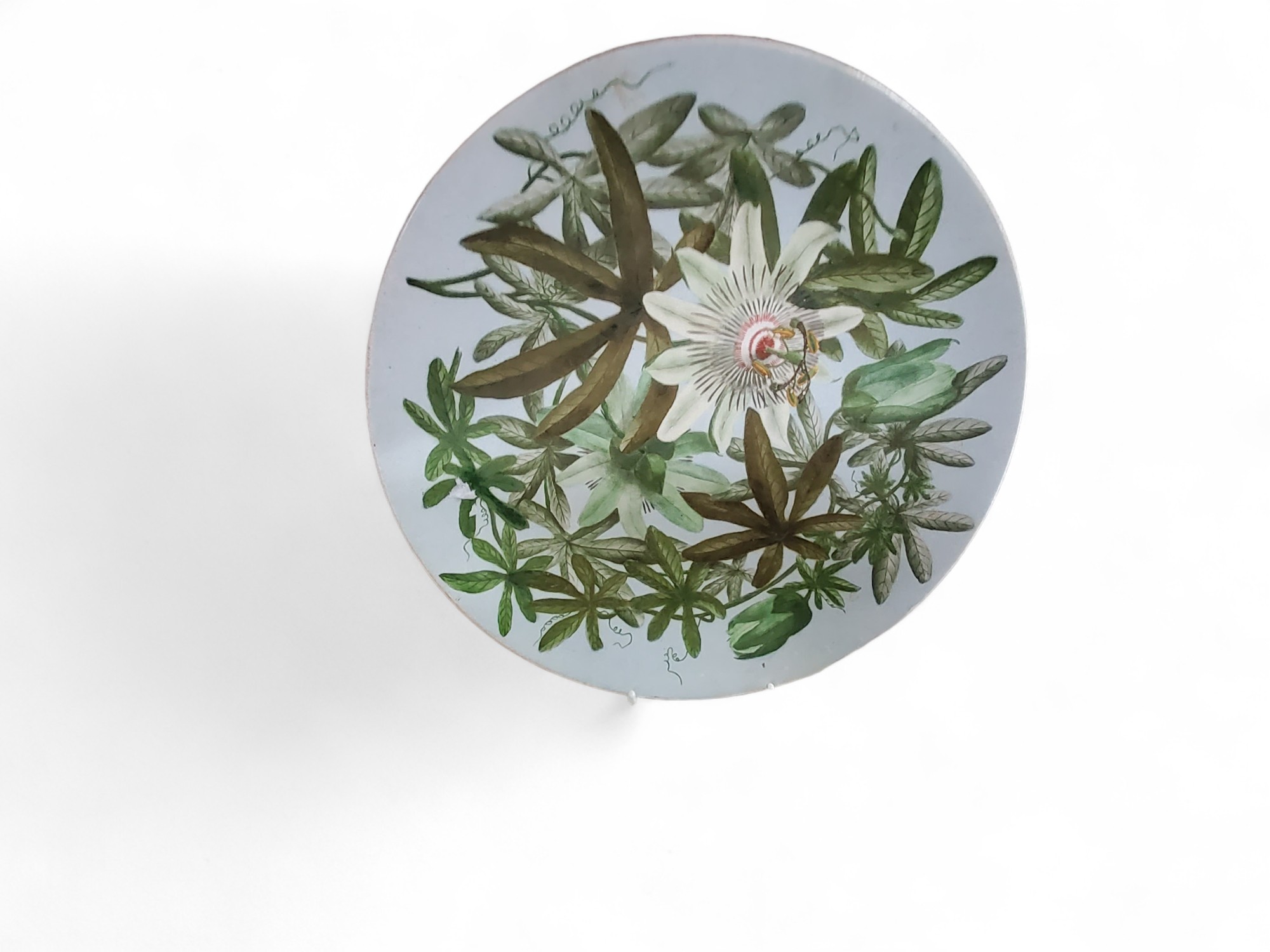 A Minton Aesthetic Movement circular plate, painted with honeysuckle, 25cm diam, c.1880