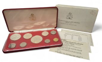 A 1974 Bahamas Proof Coin Set, including 0.925 Silver Five & Two dollar coins, total 72g; 0.800