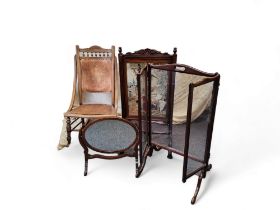 A Victorian mahogany and rosewood tapestry fireside screen, scroll legs, 106cm high, 52cm wide, c.